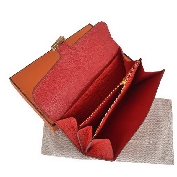 Cheap Fake Hermes Constance Long Wallets Red Calfskin Leather Gold - Click Image to Close